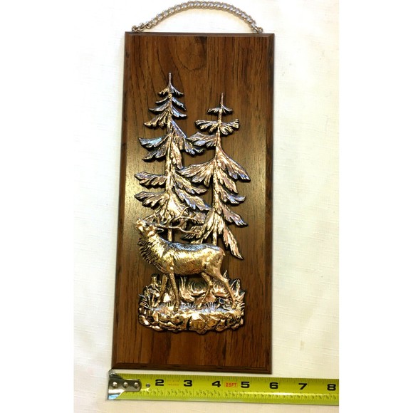 Vintage A & F Copper Tone 3D Set of 2 Wildlife Wall Plaque Deer Elk Canada - Picture 12 of 12